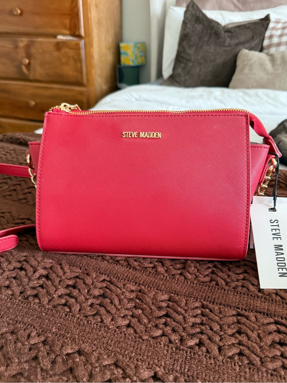 Steve Madden Red Crossbody with Gold Hardware